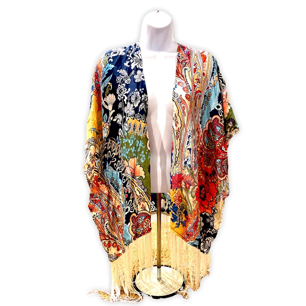 Chico’s Silk Fringed Kimono Jacket